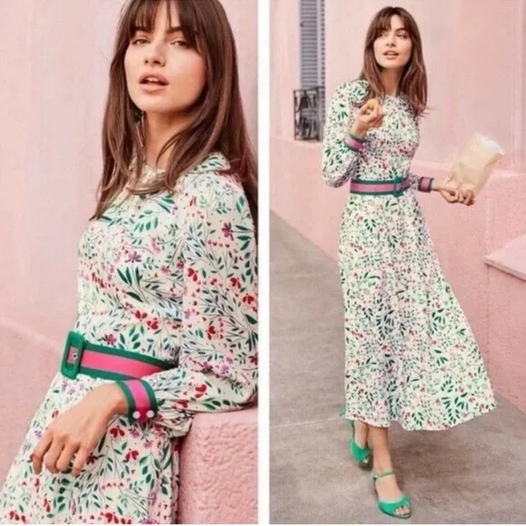 Boden Victoria Midi Dress in Floral Garden Party, Contrasting Belt Size 10 - Picture 1 of 16